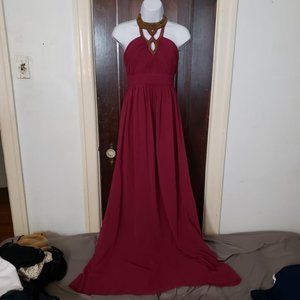 Little Mistress Gold Embellished Halter Maxi Dress in Magenta/Purple/Pink Size 2